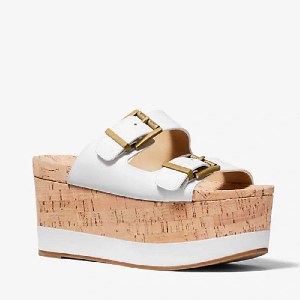 Red Cork Platform Slide Sandals with Buckle Straps